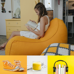 "YELO" L-shape beanbag chair, full back support, +3.5KG BEANS and foot stool!